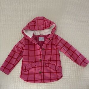 Old Navy Girls Pink Checkered Hooded Wool Coat
